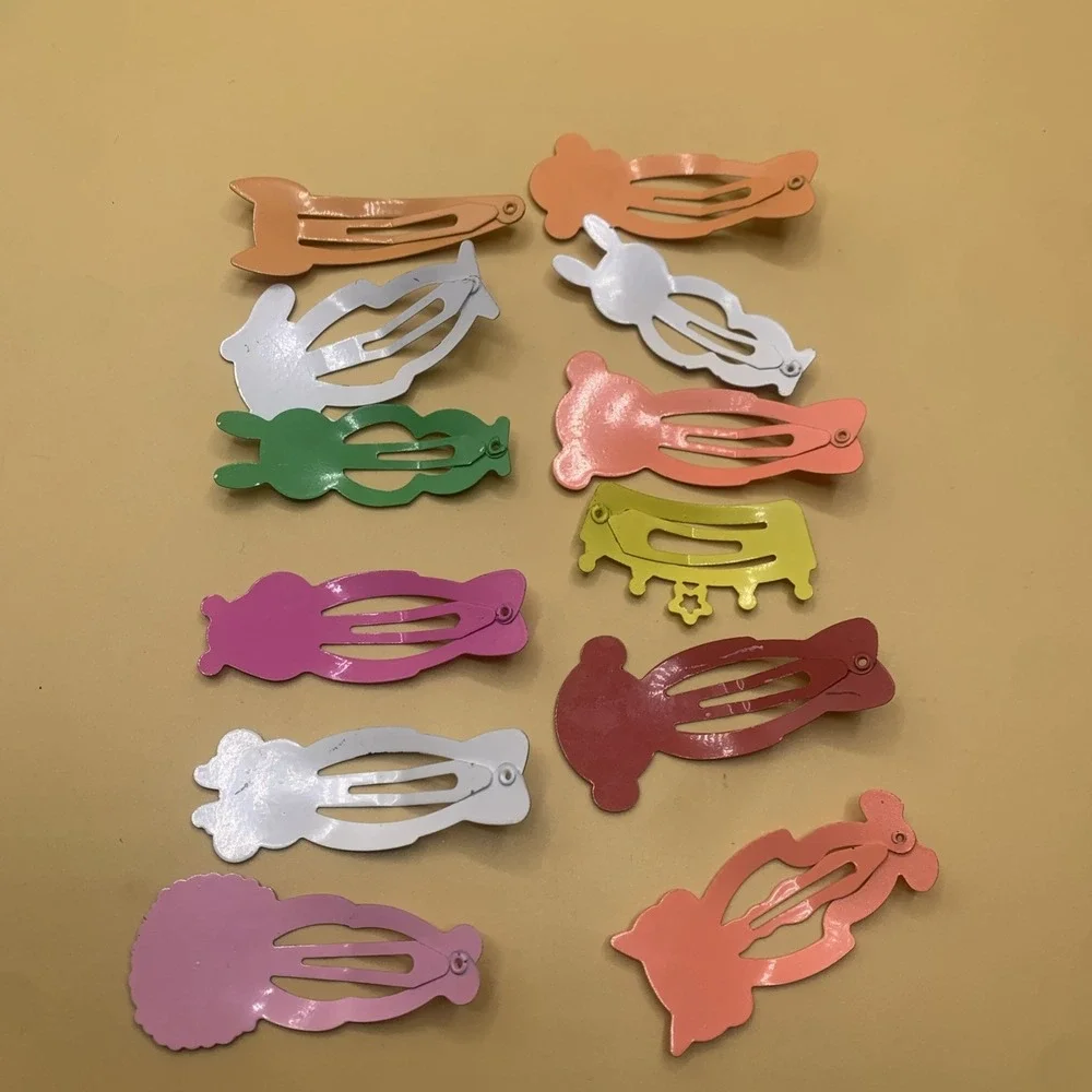 17 Piece Animal Enameled Metal Bendable Girls Hair Clips Lot + Vintage Butterfly